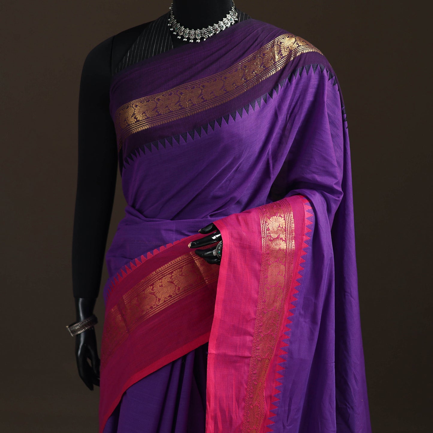 Purple - Chettinad Woven Cotton Saree with Border 19