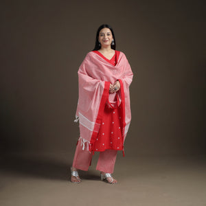 Jacquard Woven Cotton Straight Kurta with Palazzo & Dupatta Suit Set for Women 04