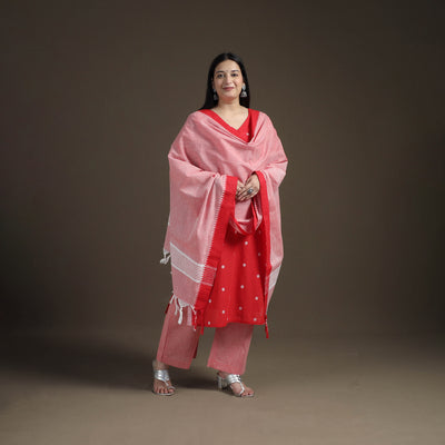 Jacquard Woven Cotton Straight Kurta with Palazzo & Dupatta Suit Set for Women 04