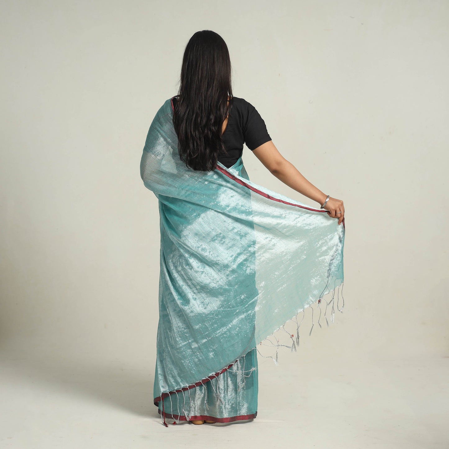 Blue - Bengal Fine Tissue Zari Saree 14