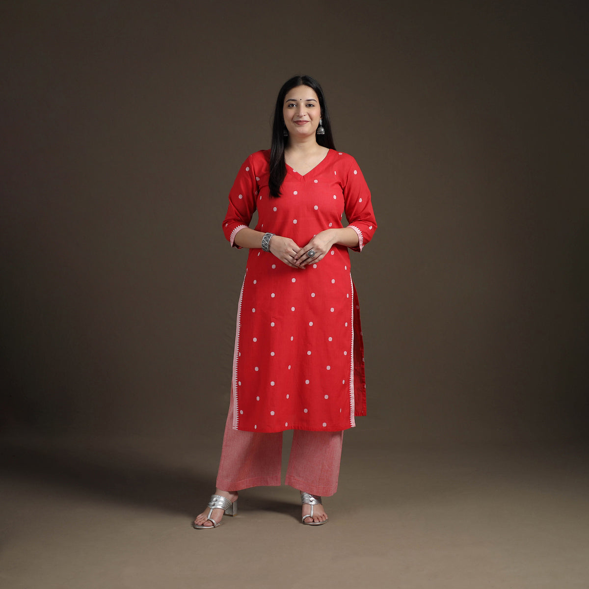 Jacquard Woven Cotton Straight Kurta with Palazzo & Dupatta Suit Set for Women 04