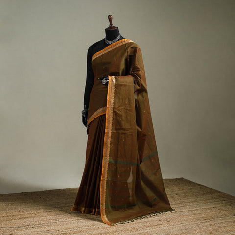 Brown - Kanchipuram Buti Cotton Saree with Border 54