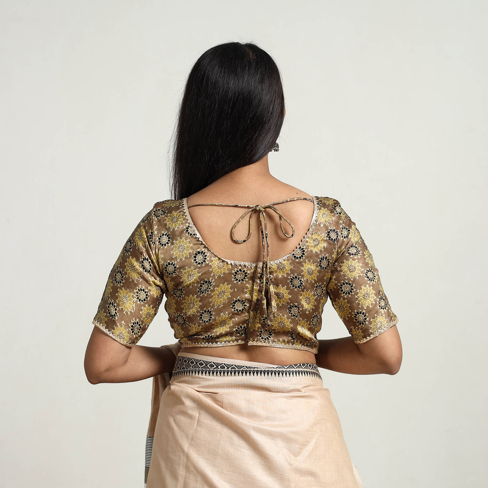 Brown - Modal Silk Block Print Stitched Ajrakh Blouse 12