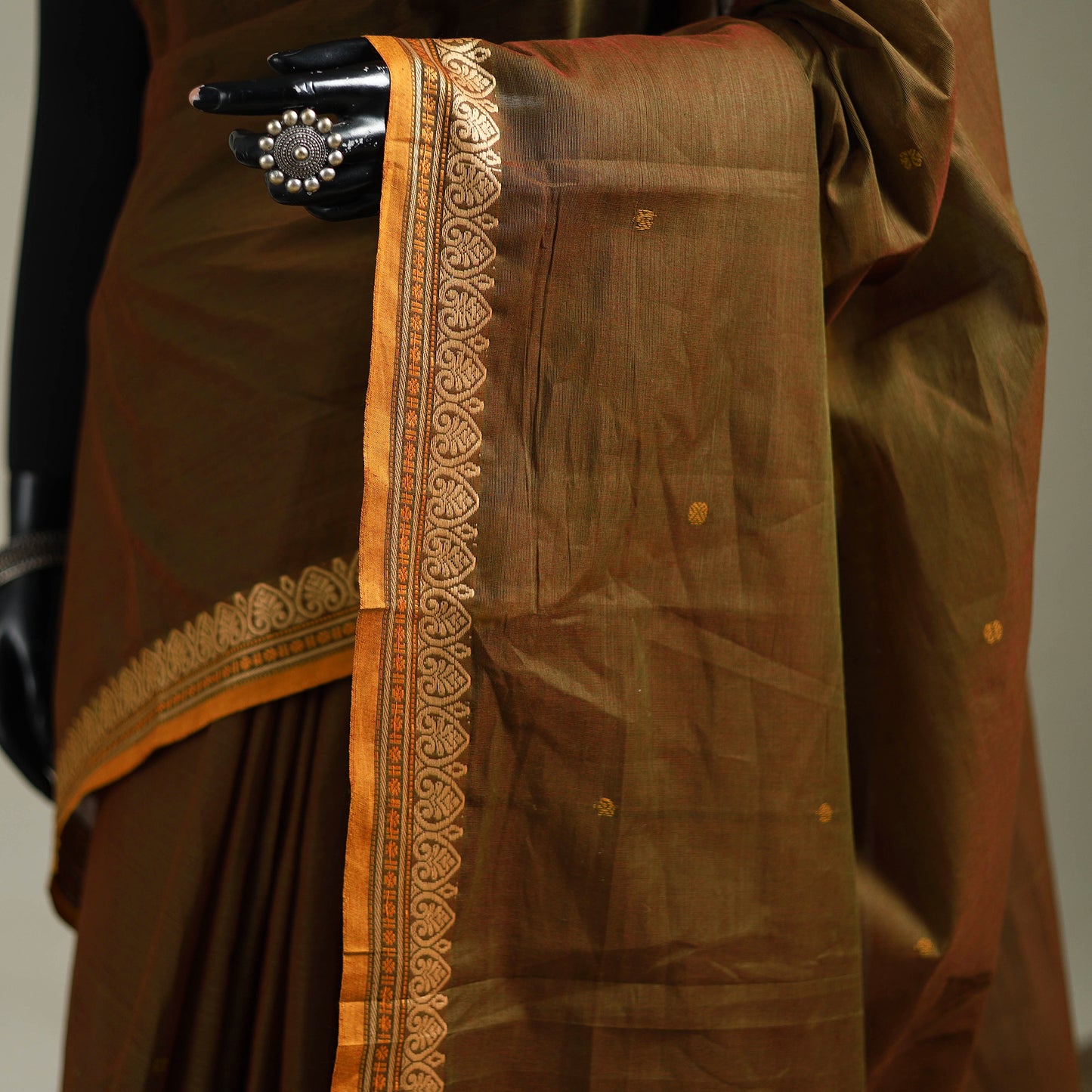 Brown - Kanchipuram Buti Cotton Saree with Border 54