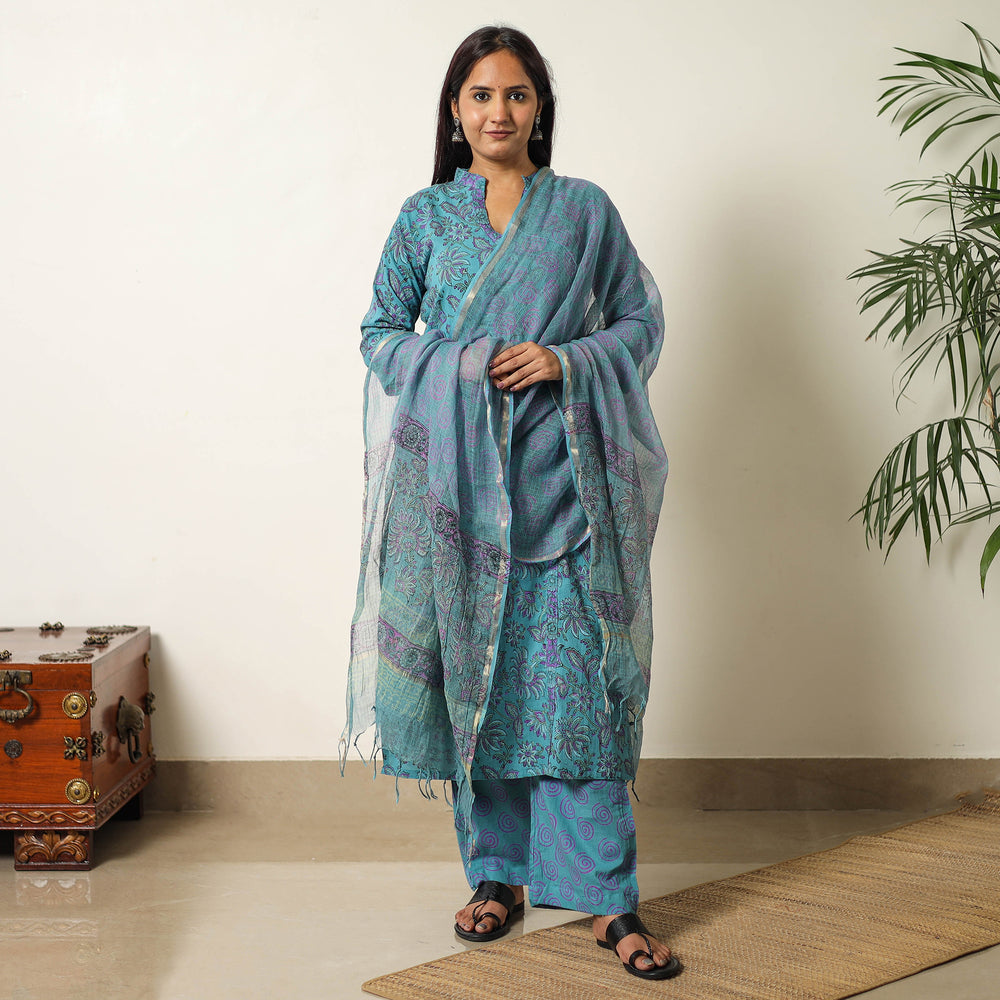 Sanganeri Kurta with Palazzo & Dupatta Set