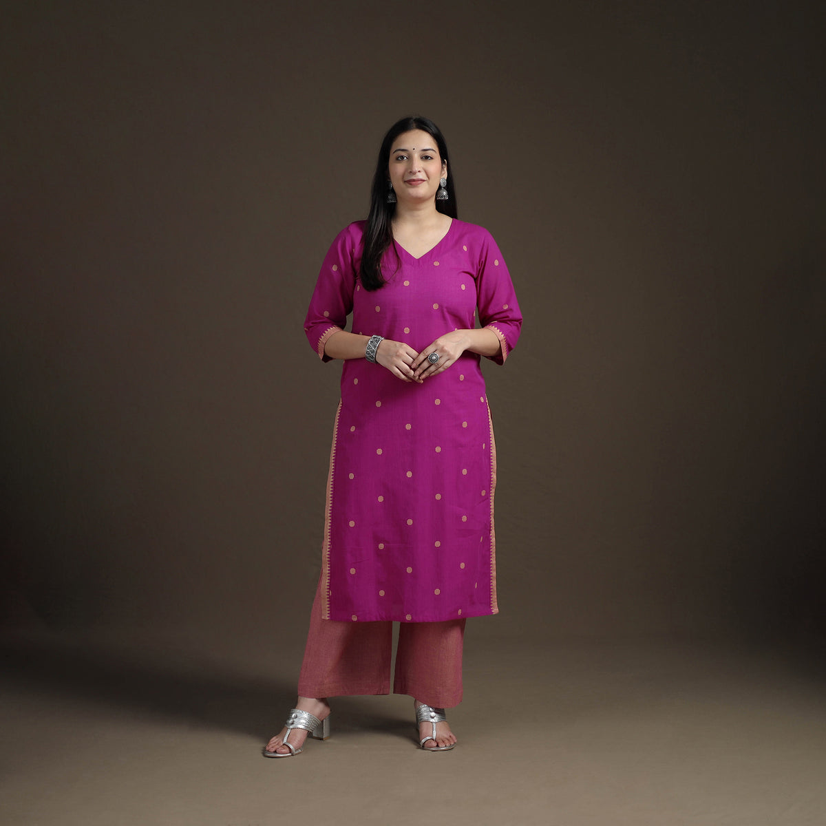 Jacquard Woven Cotton Straight Kurta with Palazzo & Dupatta Suit Set for Women 01
