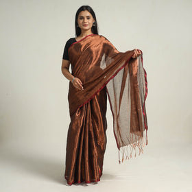Buy Brown Bengal Fine Tissue Zari Saree Online at iTokri.com