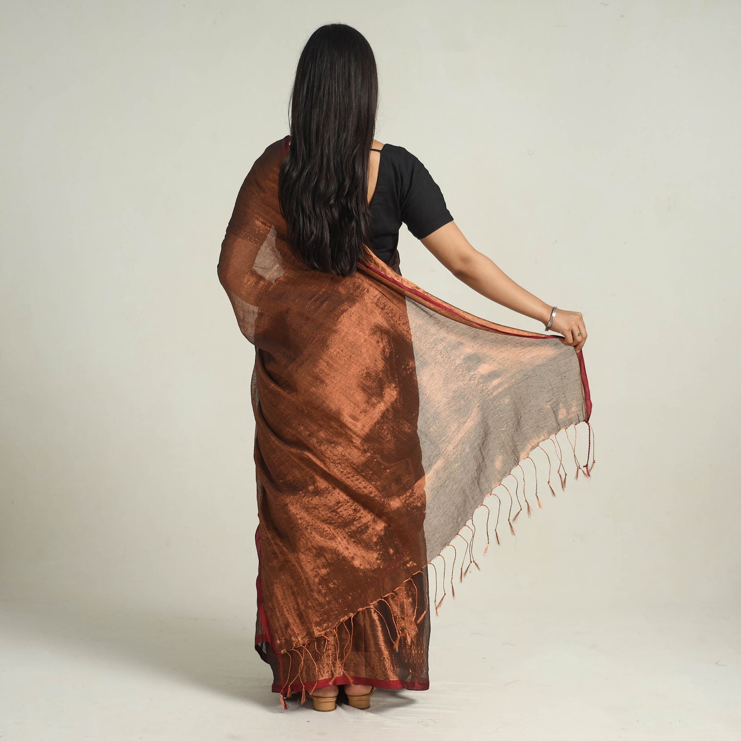 Brown - Bengal Fine Tissue Zari Saree 15