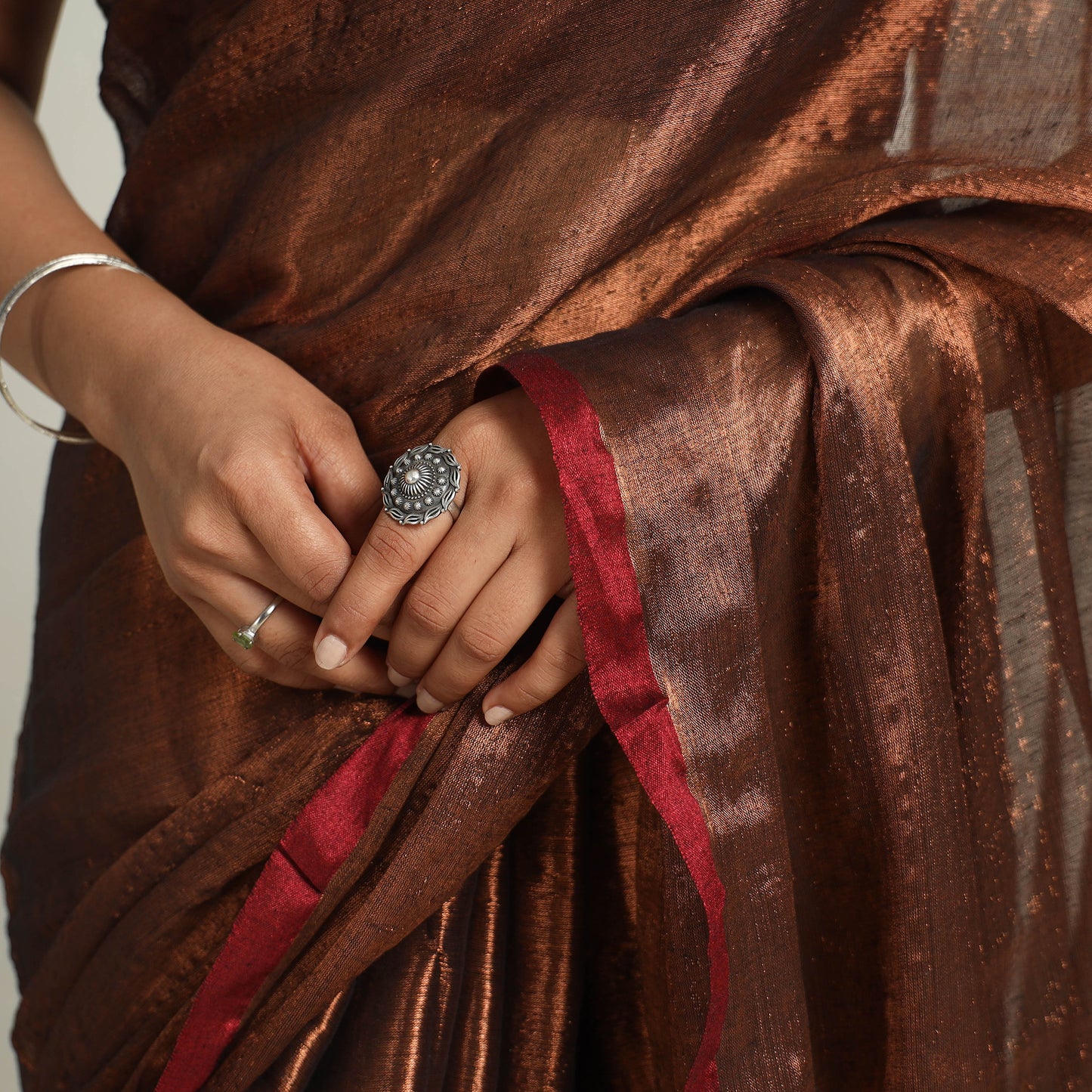 Brown - Bengal Fine Tissue Zari Saree 15