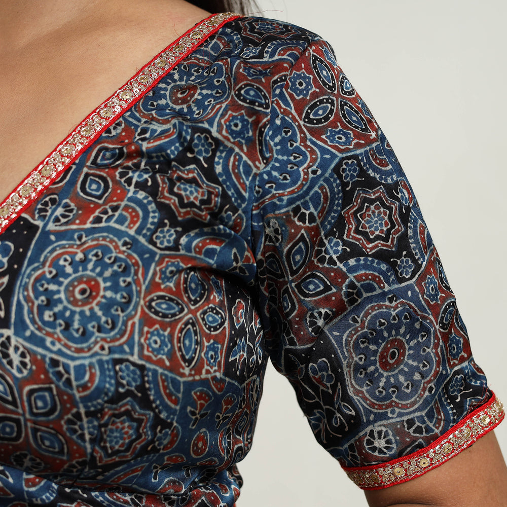 Blue - Modal Silk Block Print Stitched Ajrakh Blouse 10