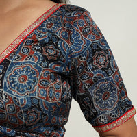 Blue - Modal Silk Block Print Stitched Ajrakh Blouse 10