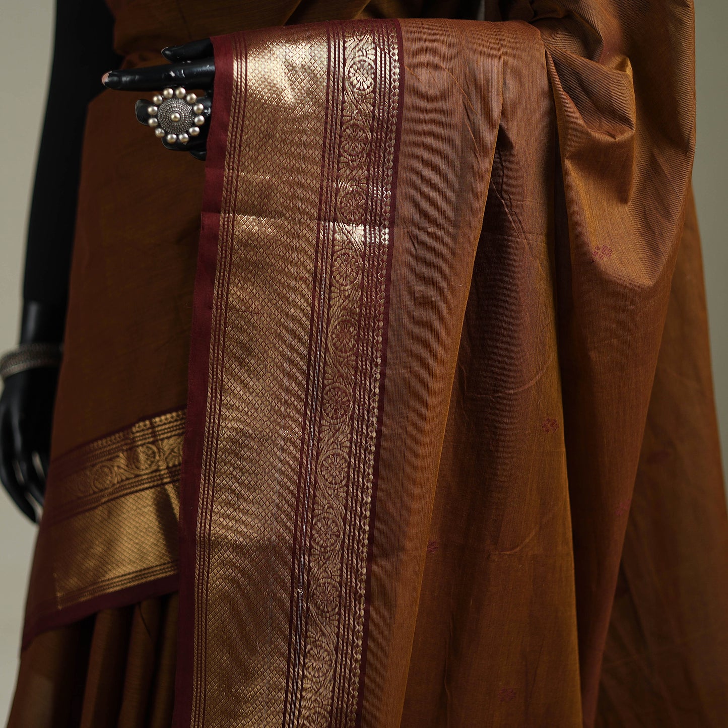 Brown - Kanchipuram Buti Cotton Saree with Border 56
