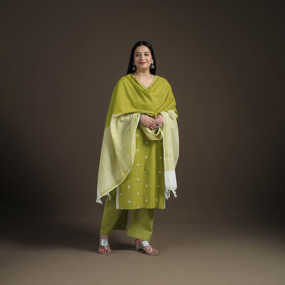 Jacquard Woven Cotton Straight Kurta with Palazzo & Dupatta Suit Set for Women 02