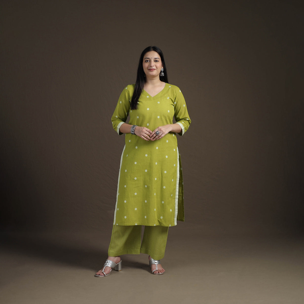 Jacquard Woven Cotton Straight Kurta with Palazzo & Dupatta Suit Set for Women 02