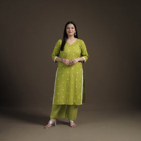 Jacquard Woven Cotton Straight Kurta with Palazzo & Dupatta Suit Set for Women 02