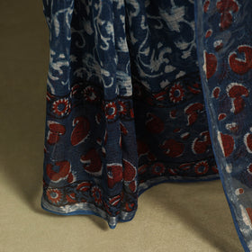 Blue - kota doria cotton bagru saree 13 - handcrafted