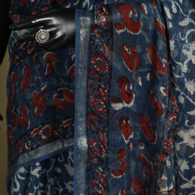 Blue - kota doria cotton bagru saree 13 - handcrafted