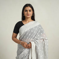 Grey - Banarasi Silk Cotton Cutwork Buti Saree 53