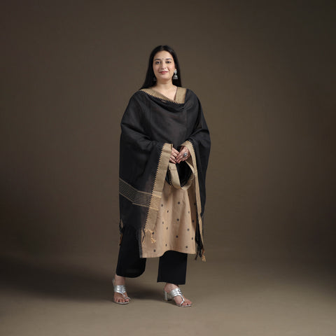 Jacquard Woven Cotton Straight Kurta with Palazzo & Dupatta Suit Set for Women 03