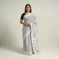 Grey - Banarasi Silk Cotton Cutwork Buti Saree 51