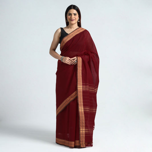 Maroon - Traditional Challapalli Handloom Cotton Saree with Thread Border