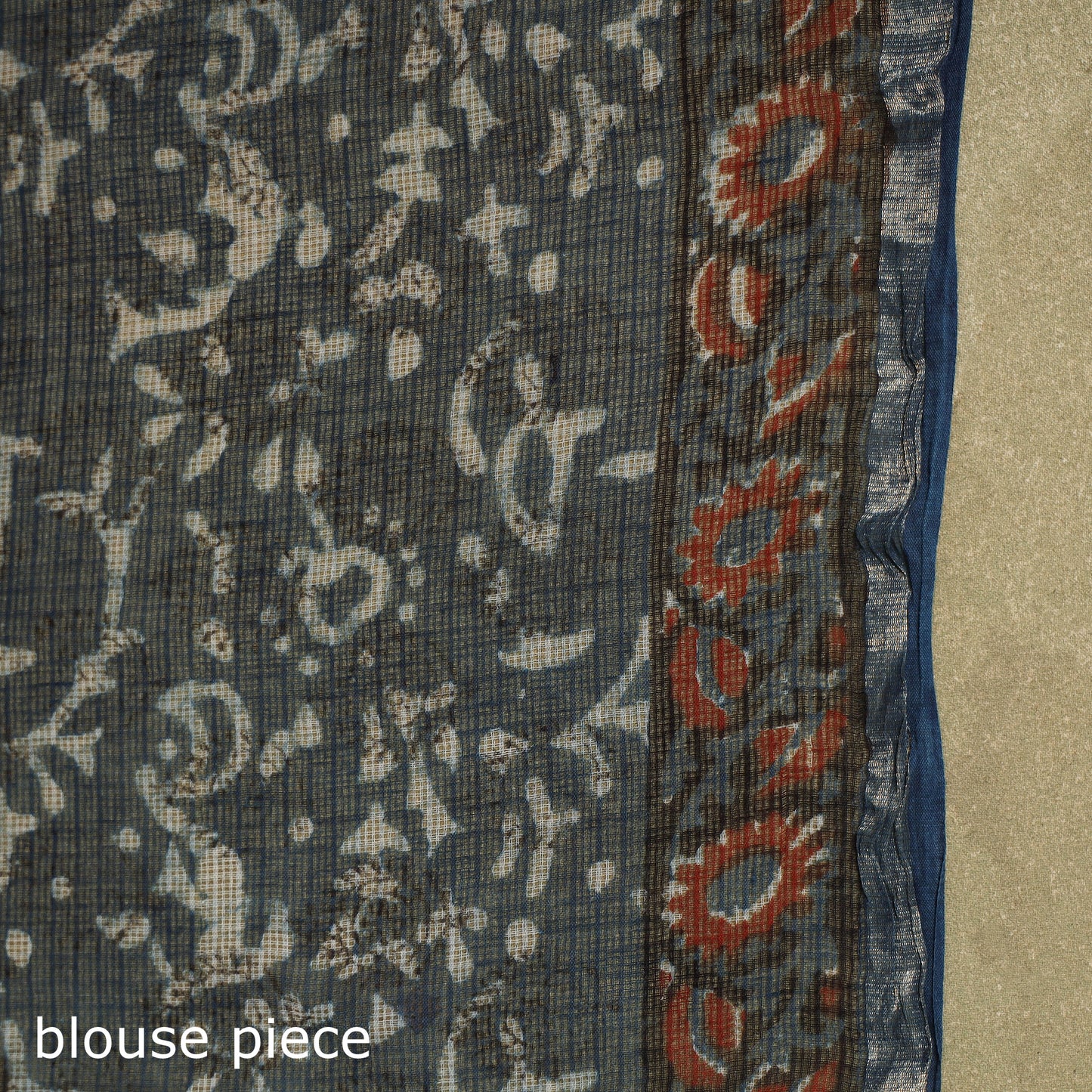 Blue - kota doria cotton bagru saree 13 - handcrafted