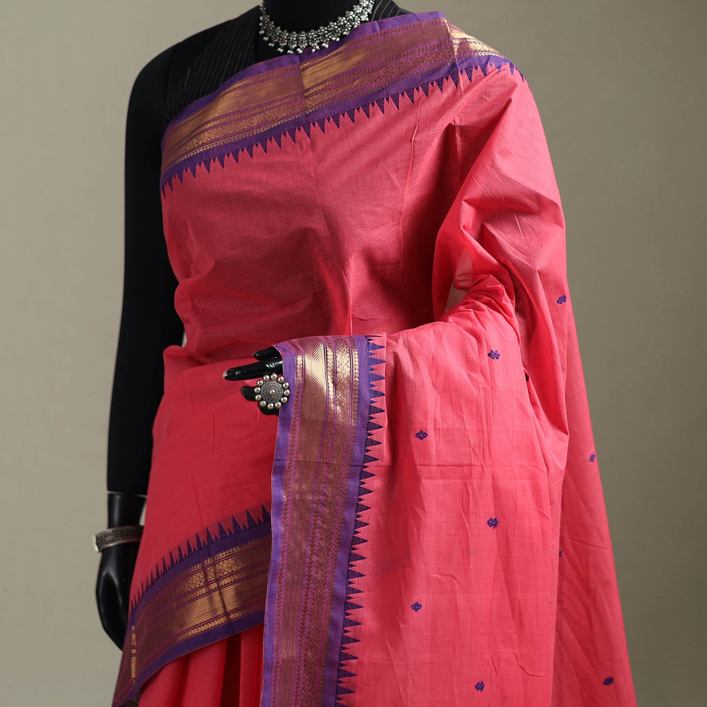 Pink - Kanchipuram Buti Cotton Saree with Border 59