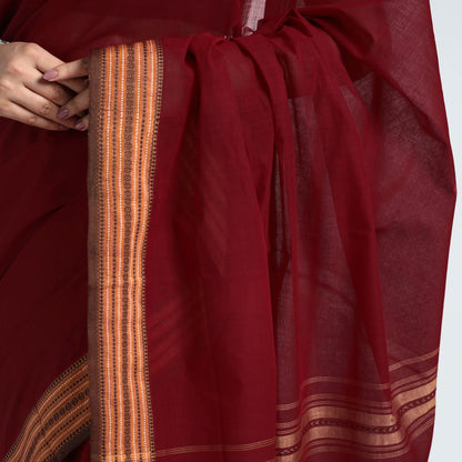 Maroon - Traditional Challapalli Handloom Cotton Saree with Thread Border