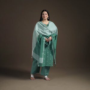 Jacquard Woven Cotton Straight Kurta with Palazzo & Dupatta Suit Set for Women 05