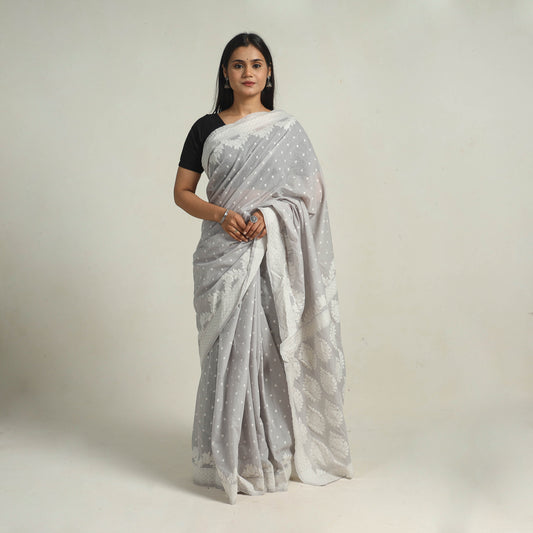 Grey - Banarasi Silk Cotton Cutwork Buti Saree 52