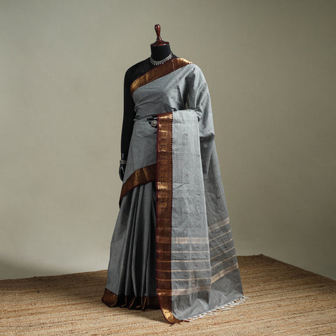 Grey - Kanchipuram Buti Cotton Saree with Border 60