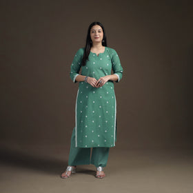 Jacquard Woven Cotton Straight Kurta with Palazzo & Dupatta Suit Set for Women 05