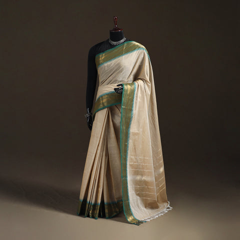 Beige - Chettinad Woven Cotton Saree with Border 23