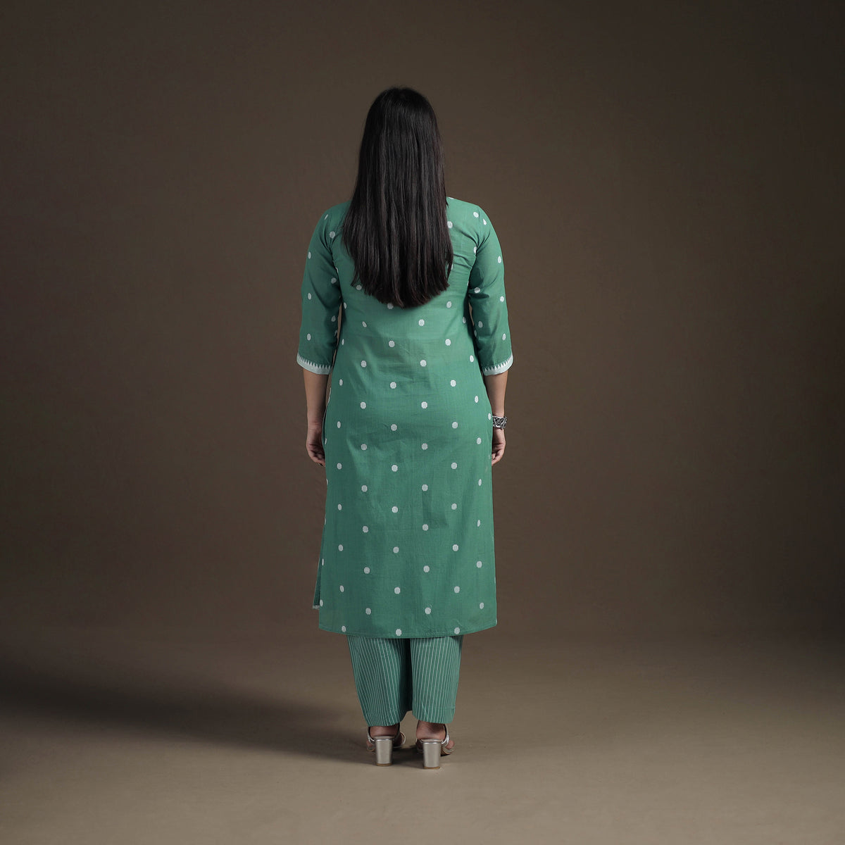 Jacquard Woven Cotton Straight Kurta with Palazzo & Dupatta Suit Set for Women 05