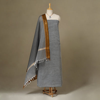 Grey 2pc Kandangi Chettinad Dress Material with Jewellery Set