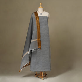 Grey 2pc Kandangi Chettinad Dress Material with Jewellery Set