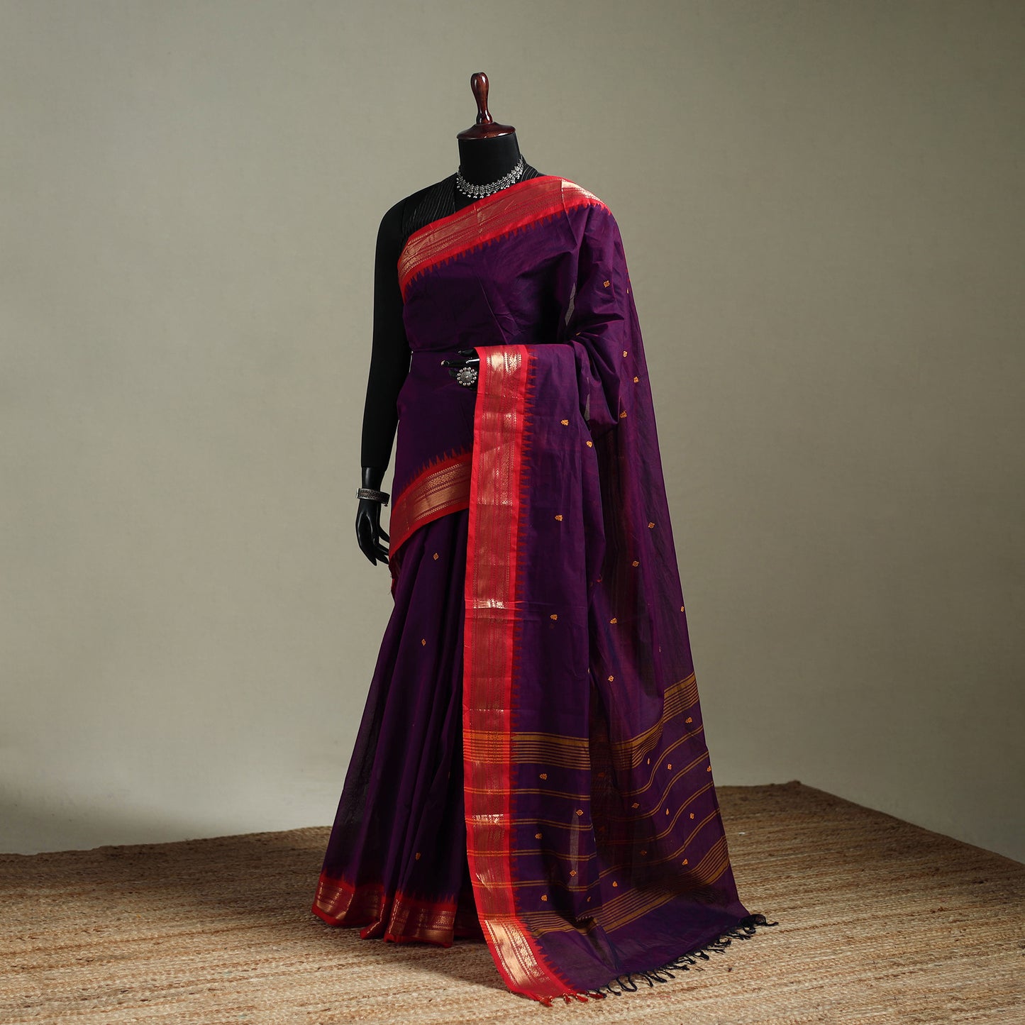 Purple - Kanchipuram Buti Cotton Saree with Border 61