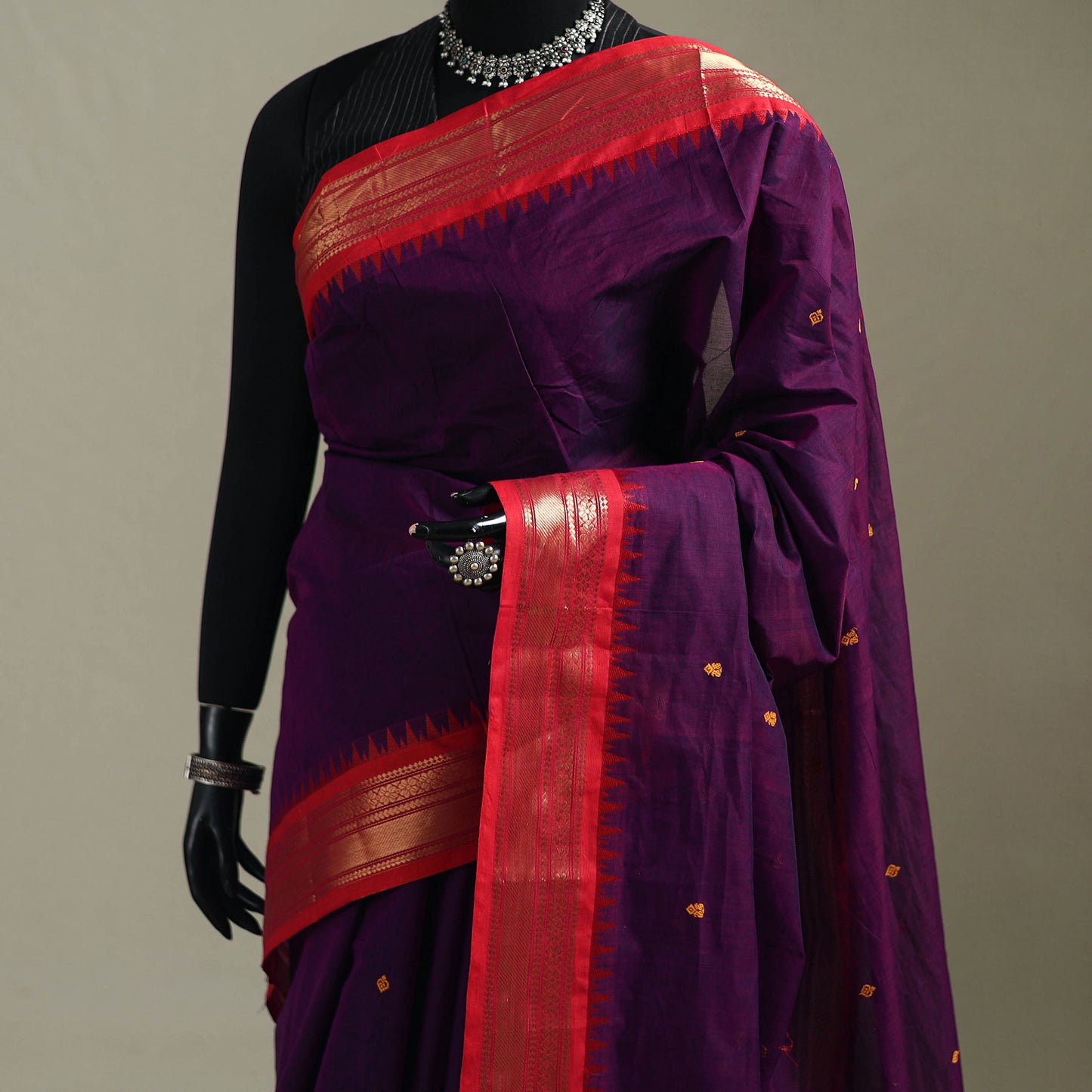 Purple - Kanchipuram Buti Cotton Saree with Border 61
