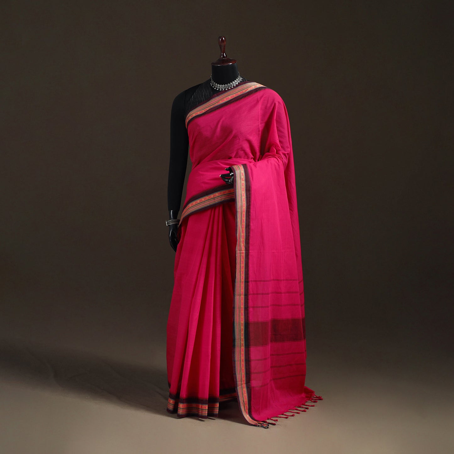 Pink - Chettinad Woven Cotton Saree with Border 24