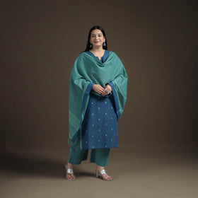 Jacquard Woven Cotton Straight Kurta with Palazzo & Dupatta Suit Set for Women 06