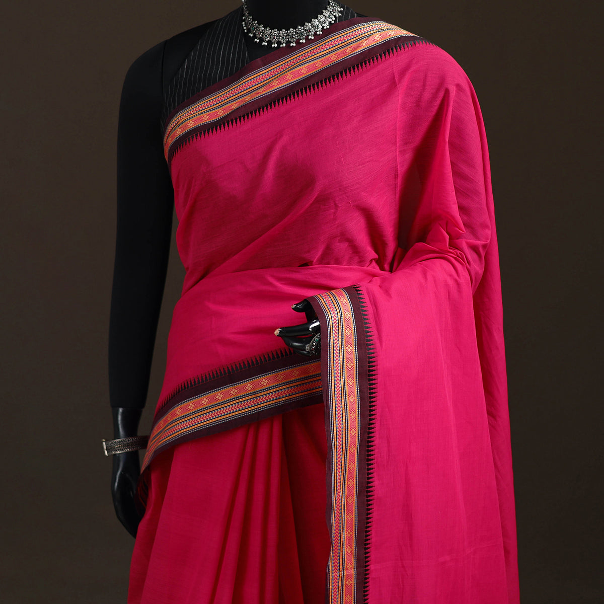 Pink - Chettinad Woven Cotton Saree with Border 24