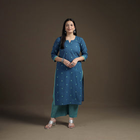 Jacquard Woven Cotton Straight Kurta with Palazzo & Dupatta Suit Set for Women 06