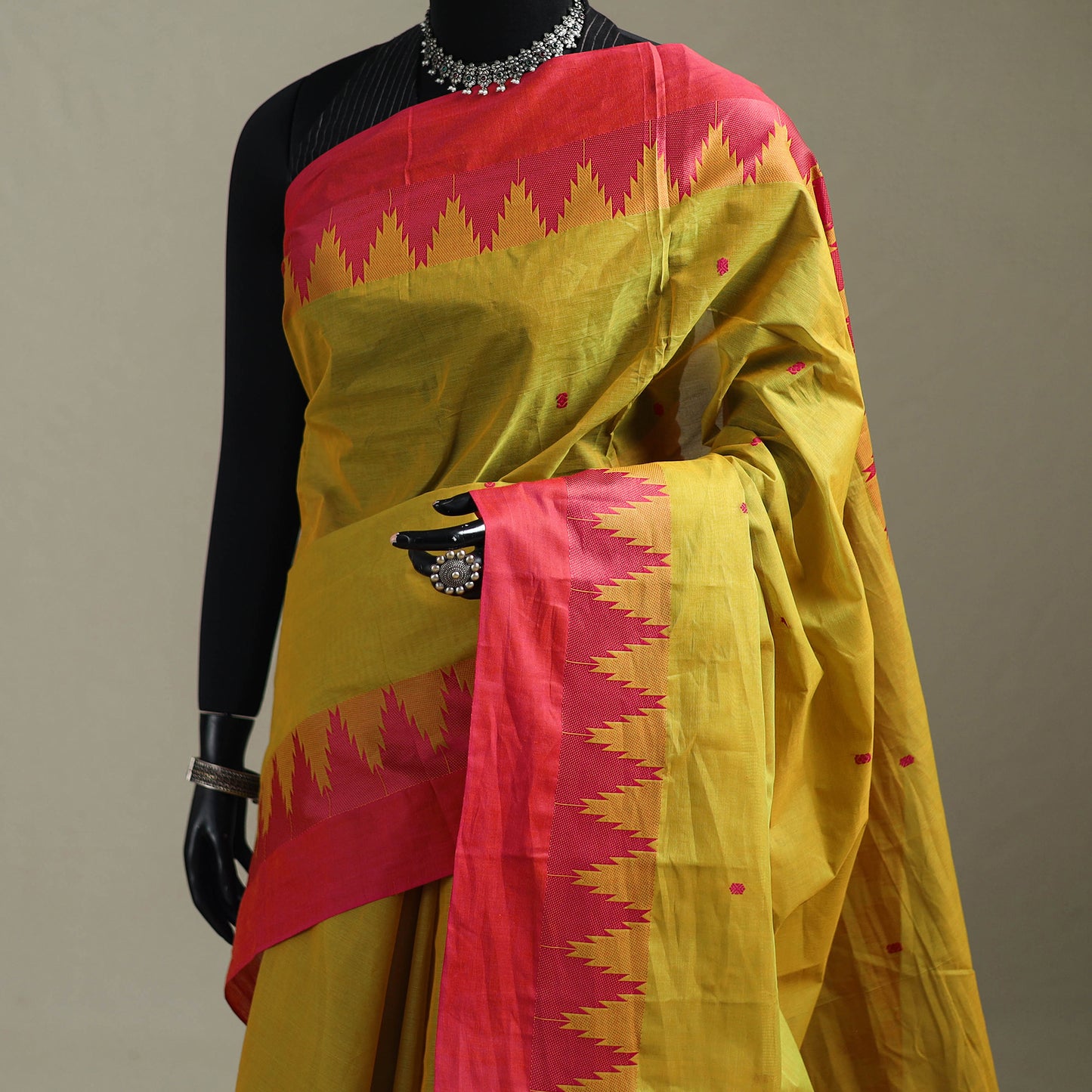 Yellow - Kanchipuram Buti Cotton Saree with Border 62