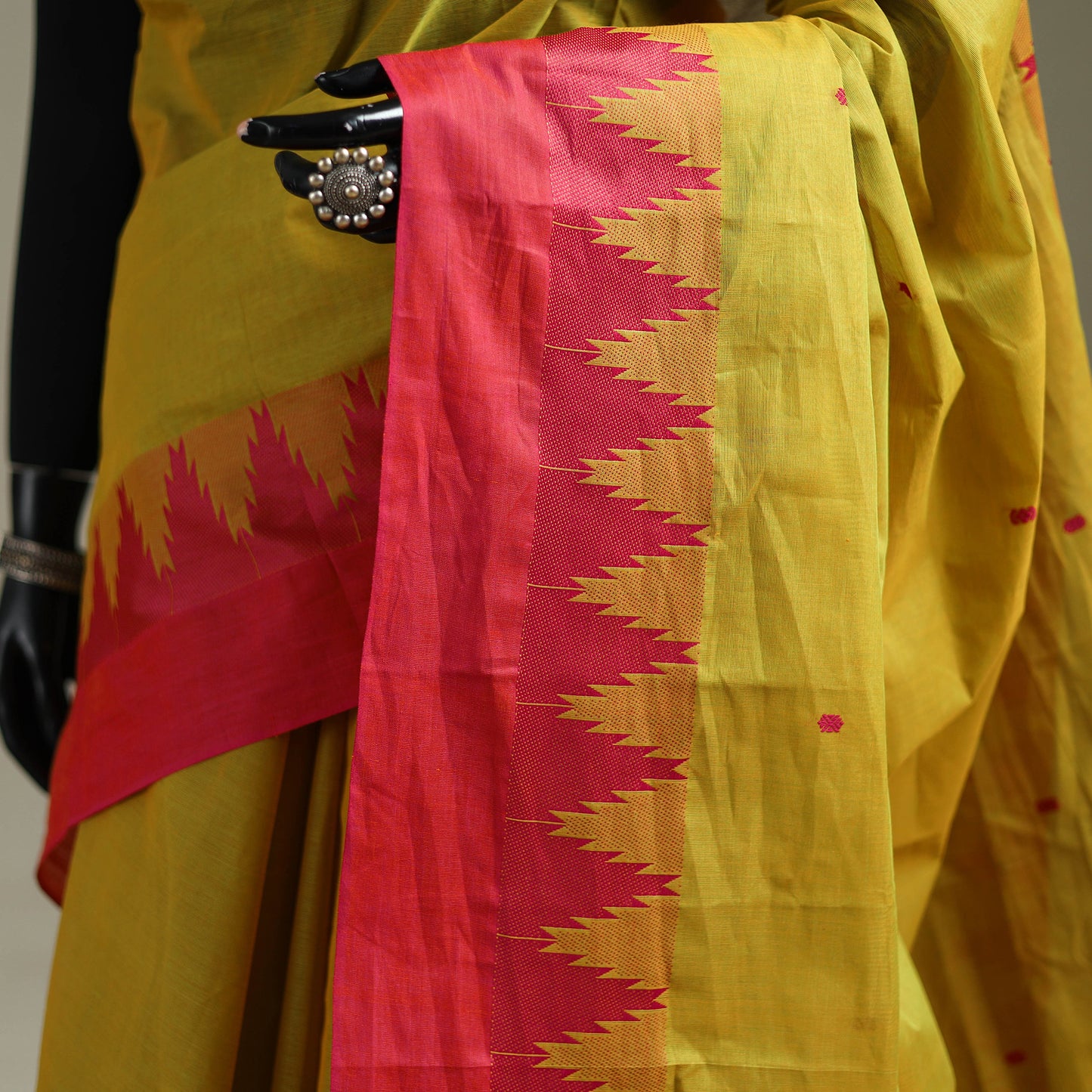 Yellow - Kanchipuram Buti Cotton Saree with Border 62