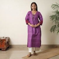 Purple - Bhagalpuri Handwoven Desi Tussar Silk Straight Kurta 11