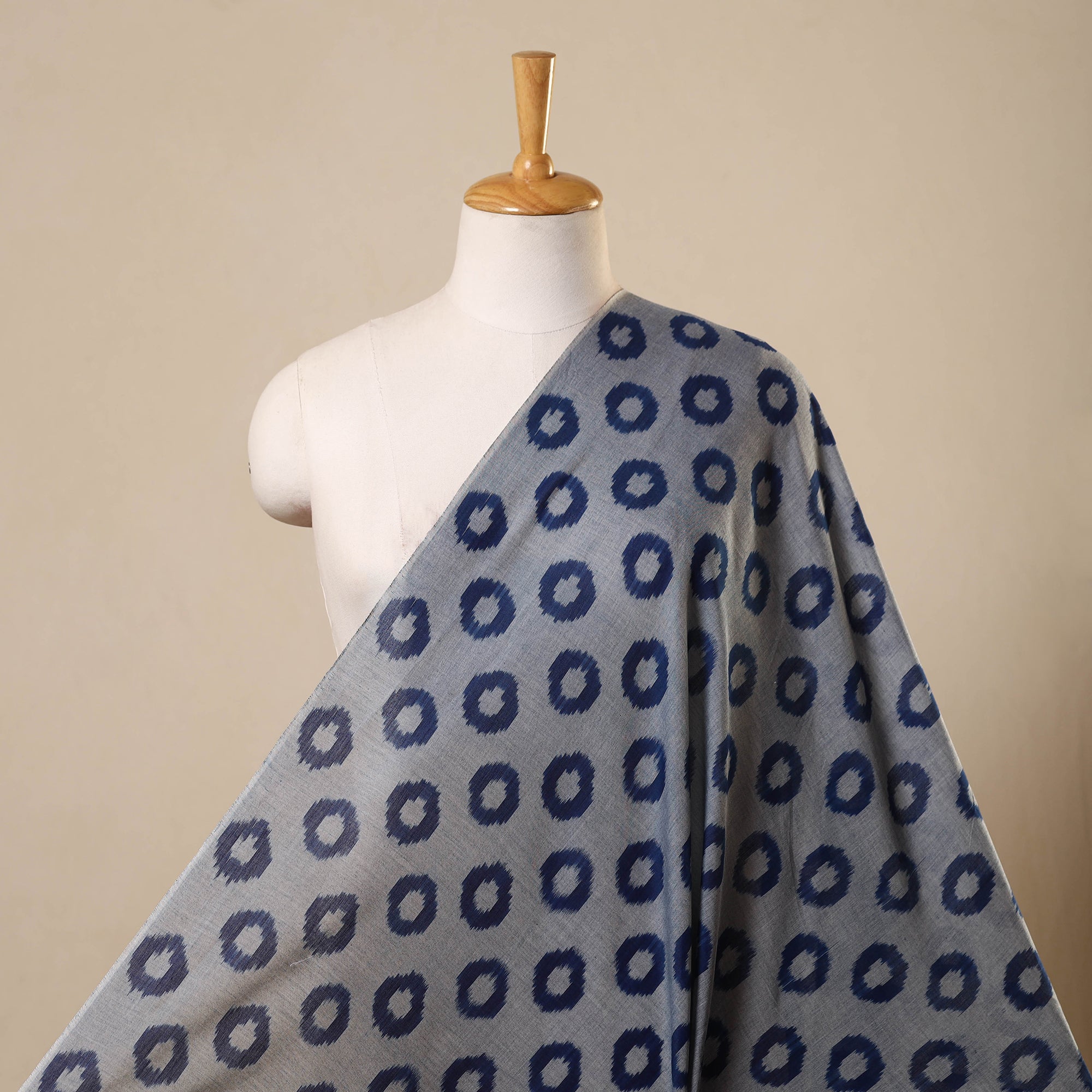 Grey - Handloom Mercerised Cotton Pochampally Ikat Fabric 15