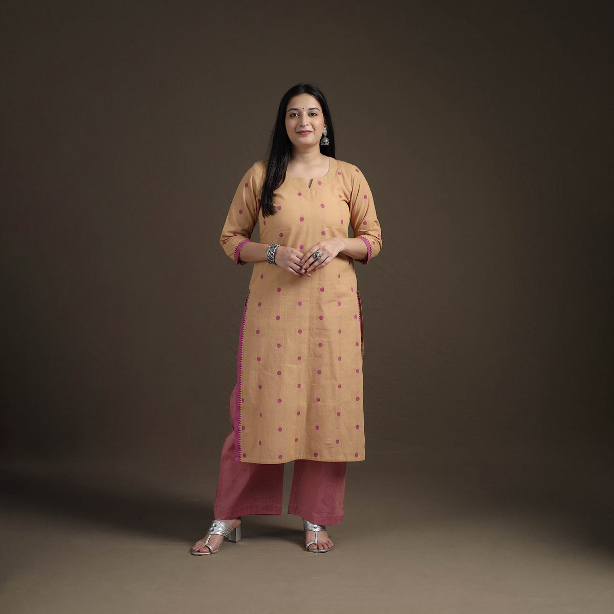 Jacquard Woven Cotton Straight Kurta with Palazzo & Dupatta Suit Set for Women 07