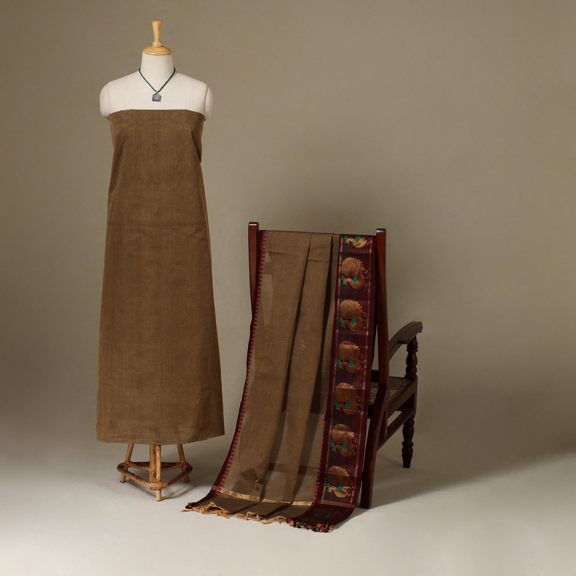 Grey - 2pc Unstitched Kandangi Chettinad Cotton Dress Material 18