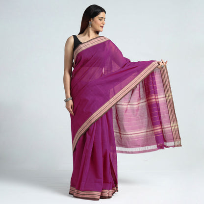 Purple - Traditional Challapalli Handloom Cotton Saree with Thread Border