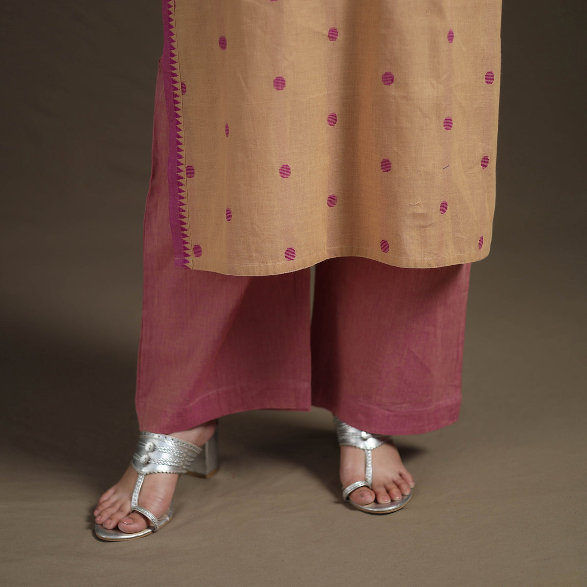 Jacquard Woven Cotton Straight Kurta with Palazzo & Dupatta Suit Set for Women 07